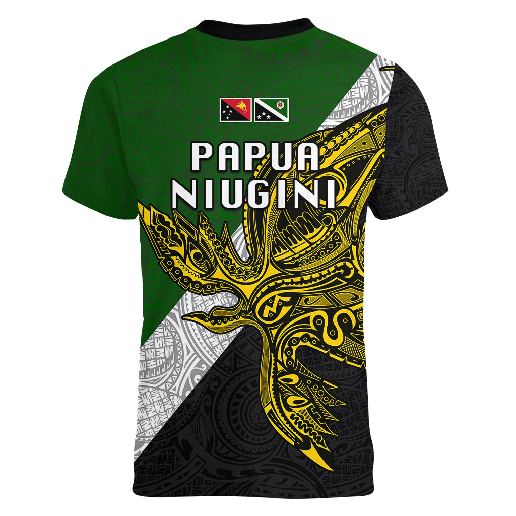 Papua New Guinea Western Highlands Province Women V Neck T Shirt PNG Birds Of Paradise Polynesian Arty Style LT03 - Polynesian Pride