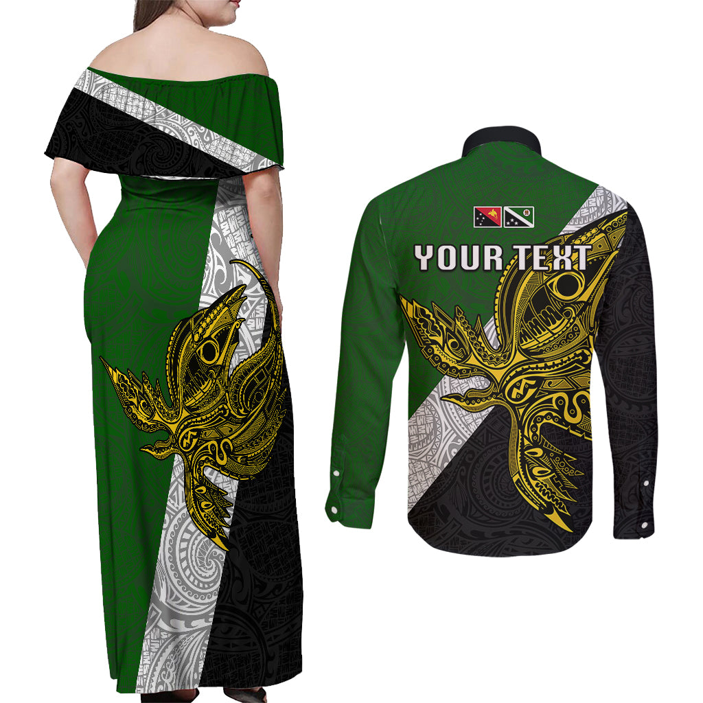 Personalised Papua New Guinea Western Highlands Province Couples Matching Off Shoulder Maxi Dress and Long Sleeve Button Shirts PNG Birds Of Paradise Polynesian Arty Style LT03 - Polynesian Pride