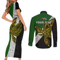 Personalised Papua New Guinea Western Highlands Province Couples Matching Short Sleeve Bodycon Dress and Long Sleeve Button Shirts PNG Birds Of Paradise Polynesian Arty Style LT03 - Polynesian Pride