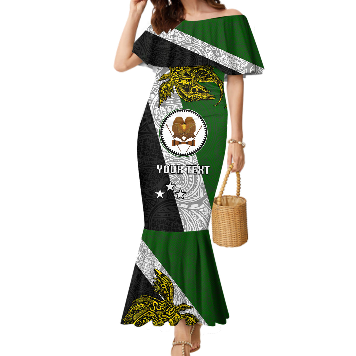 Personalised Papua New Guinea Western Highlands Province Mermaid Dress PNG Birds Of Paradise Polynesian Arty Style LT03 Women Green - Polynesian Pride