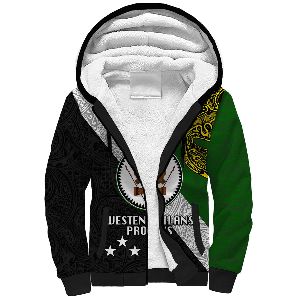 Personalised Papua New Guinea Western Highlands Province Sherpa Hoodie PNG Birds Of Paradise Polynesian Arty Style LT03 Unisex Green - Polynesian Pride