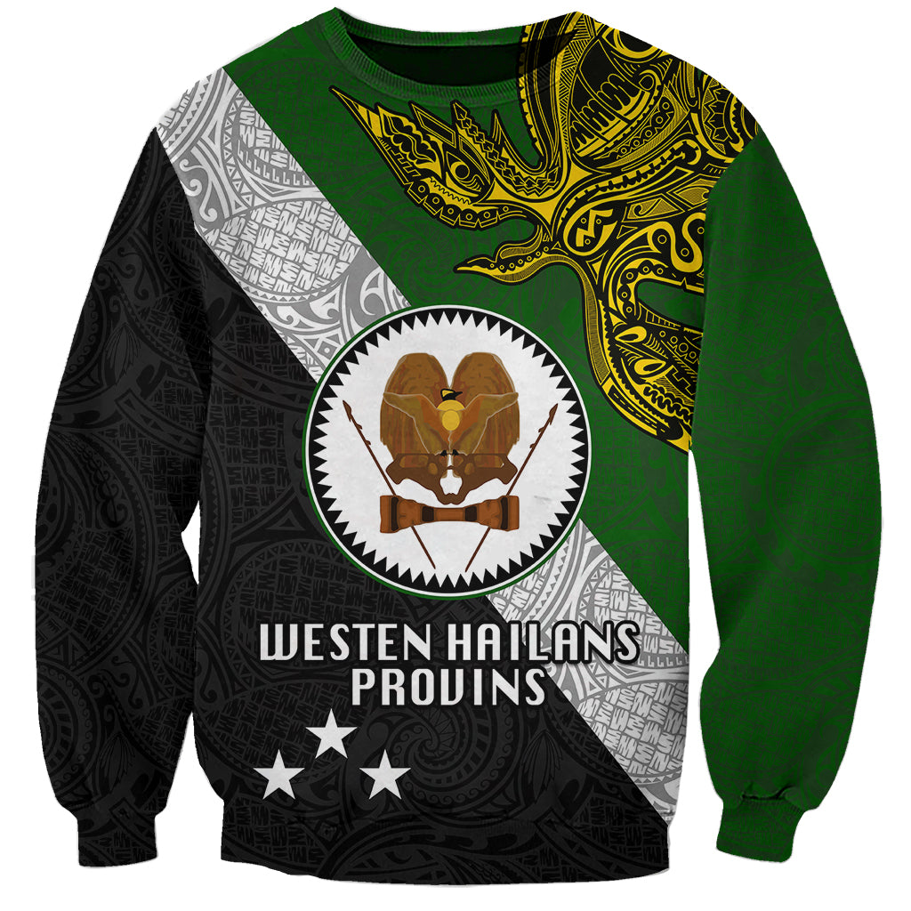Personalised Papua New Guinea Western Highlands Province Sweatshirt PNG Birds Of Paradise Polynesian Arty Style LT03 Unisex Green - Polynesian Pride