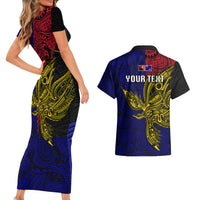 Personalised Papua New Guinea West New Britain Province Couples Matching Short Sleeve Bodycon Dress and Hawaiian Shirt PNG Birds Of Paradise Polynesian Arty Style LT03 - Polynesian Pride