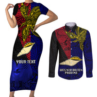 Personalised Papua New Guinea West New Britain Province Couples Matching Short Sleeve Bodycon Dress and Long Sleeve Button Shirts PNG Birds Of Paradise Polynesian Arty Style LT03 Blue - Polynesian Pride