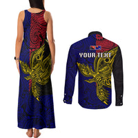 Personalised Papua New Guinea West New Britain Province Couples Matching Tank Maxi Dress and Long Sleeve Button Shirts PNG Birds Of Paradise Polynesian Arty Style LT03 - Polynesian Pride