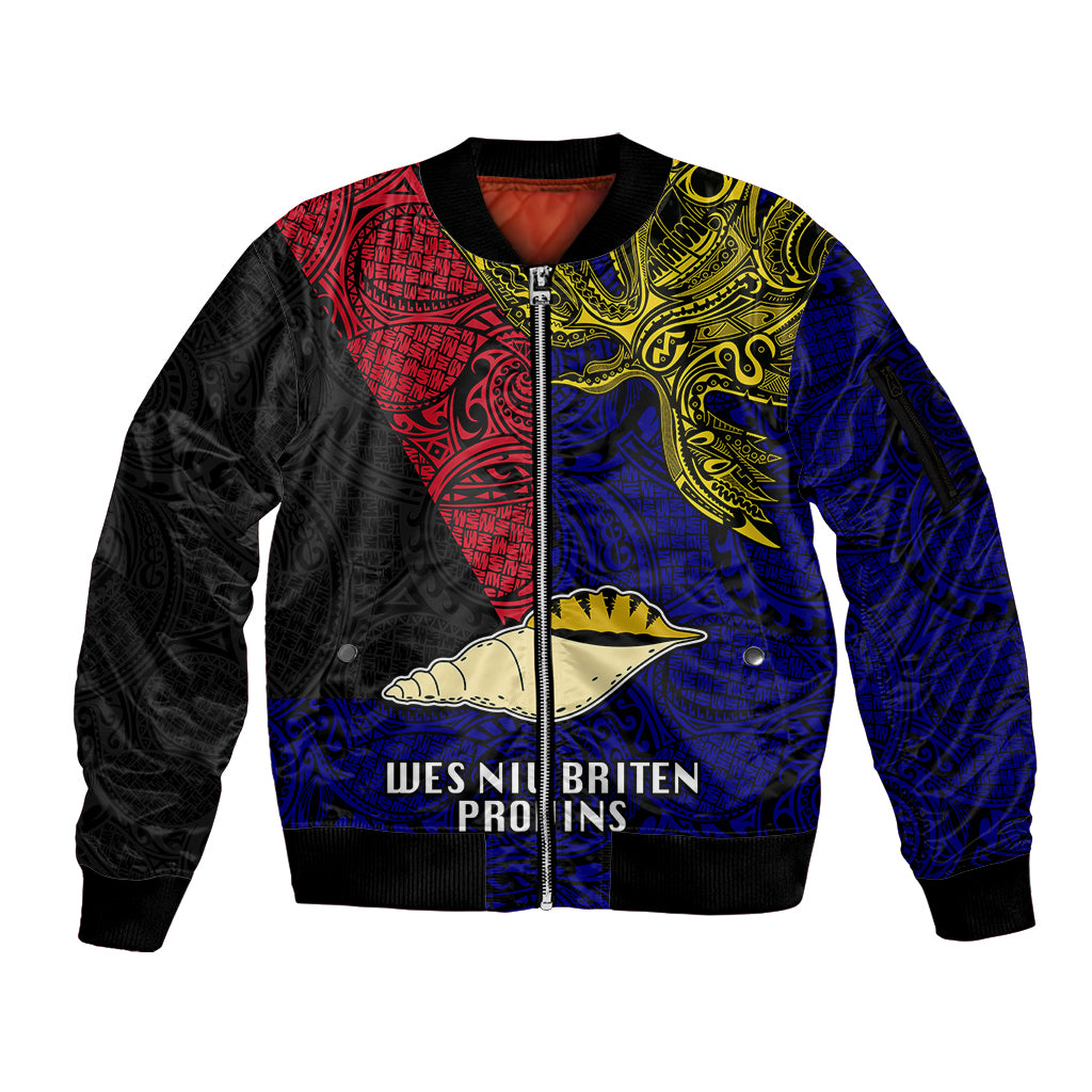 Personalised Papua New Guinea West New Britain Province Sleeve Zip Bomber Jacket PNG Birds Of Paradise Polynesian Arty Style LT03 Unisex Blue - Polynesian Pride
