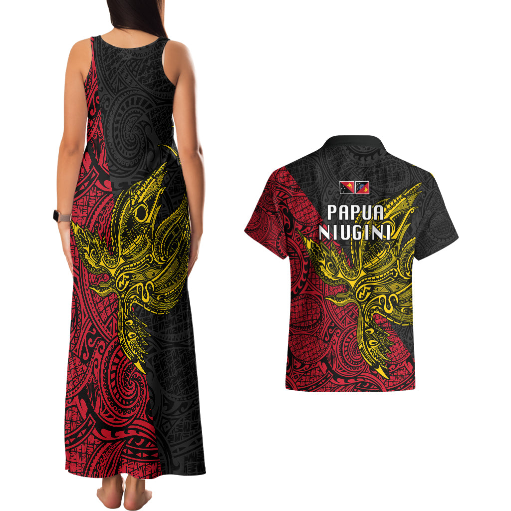 Papua New Guinea Sandaun Province Couples Matching Tank Maxi Dress and Hawaiian Shirt PNG Birds Of Paradise Polynesian Arty Style LT03 - Polynesian Pride