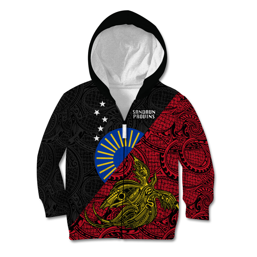 Papua New Guinea Sandaun Province Kid Hoodie PNG Birds Of Paradise Polynesian Arty Style LT03 Zip Hoodie Red - Polynesian Pride