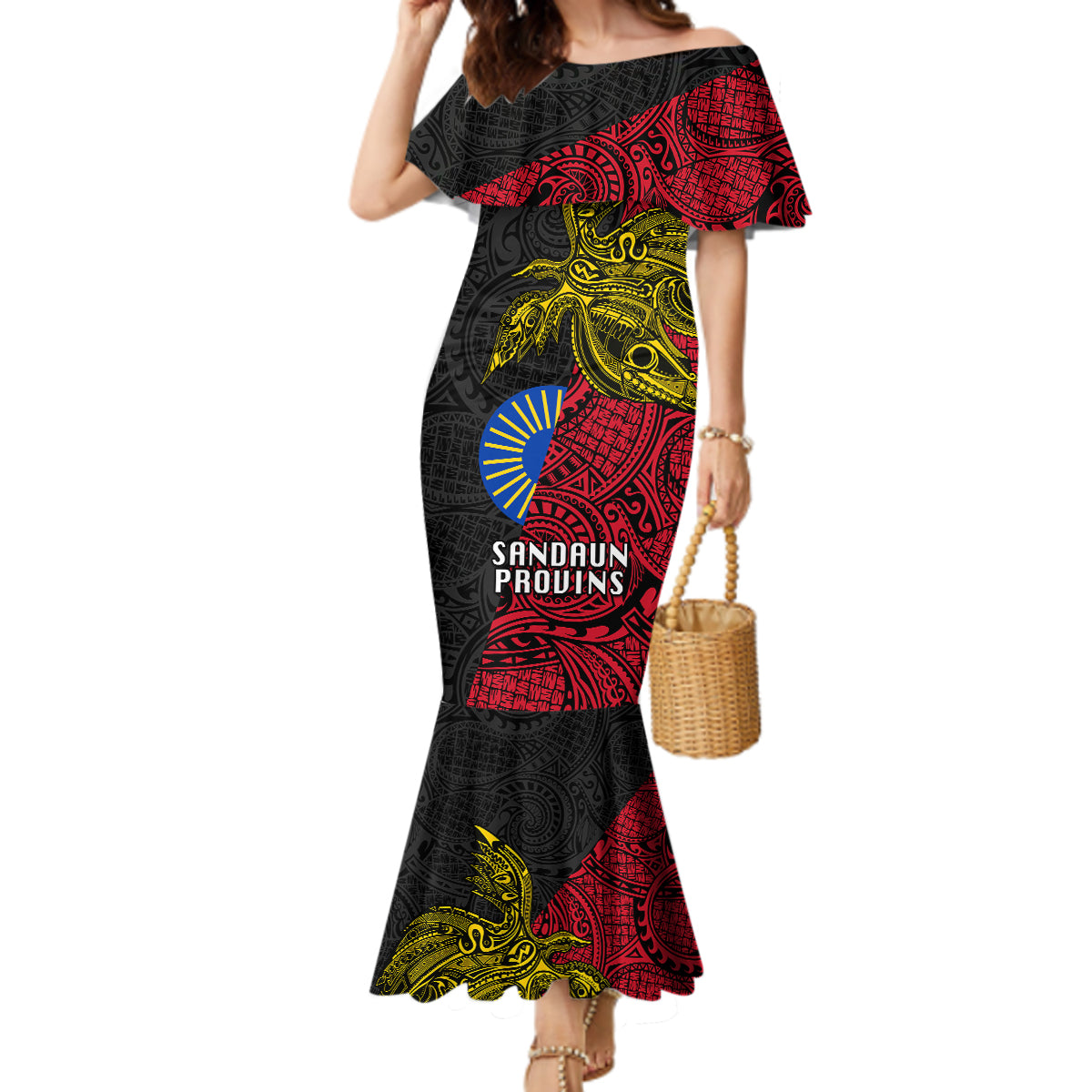 Papua New Guinea Sandaun Province Mermaid Dress PNG Birds Of Paradise Polynesian Arty Style LT03 Women Red - Polynesian Pride