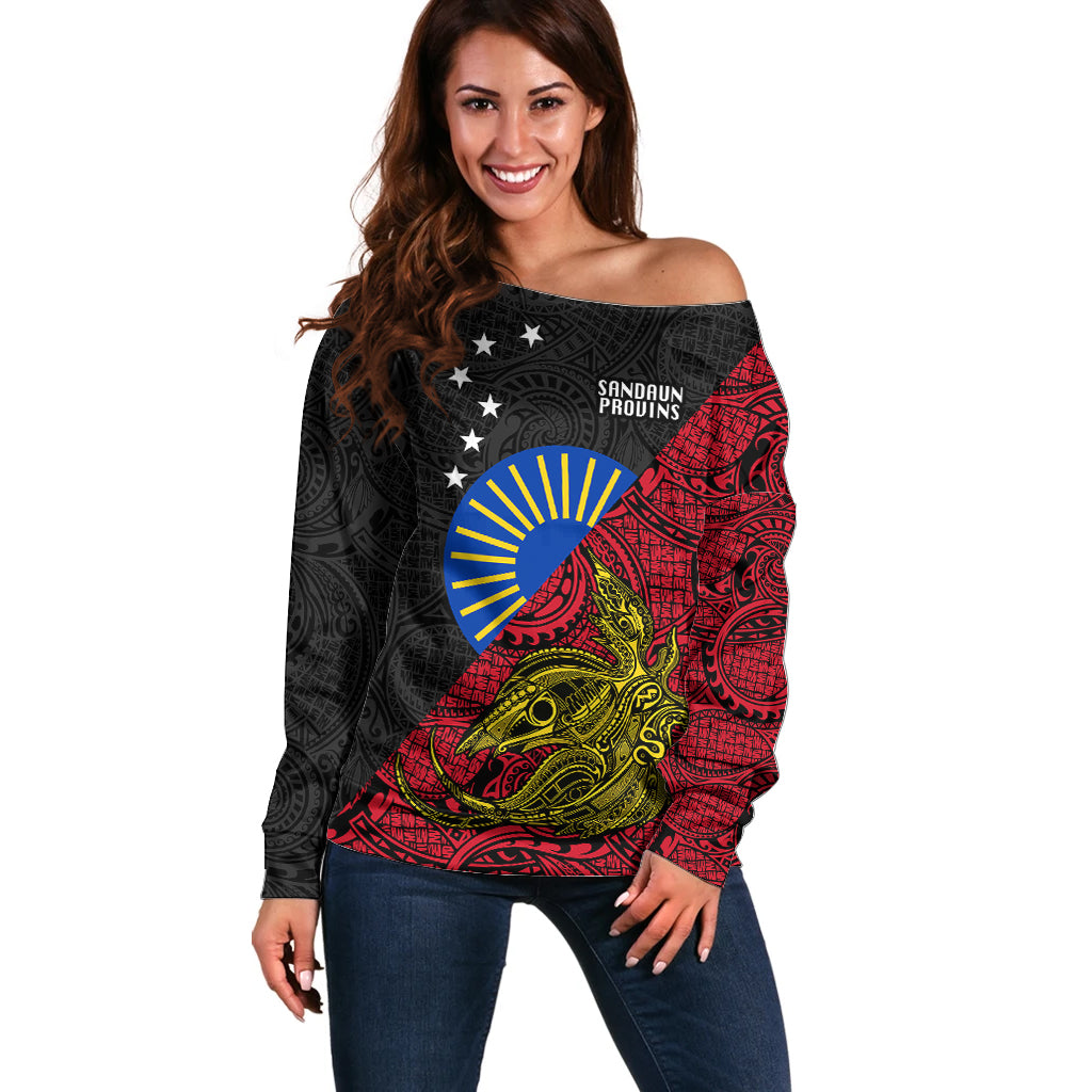 Papua New Guinea Sandaun Province Off Shoulder Sweater PNG Birds Of Paradise Polynesian Arty Style LT03 Women Red - Polynesian Pride