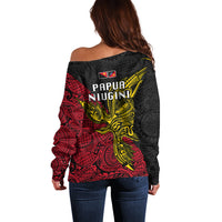 Papua New Guinea Sandaun Province Off Shoulder Sweater PNG Birds Of Paradise Polynesian Arty Style LT03 - Polynesian Pride