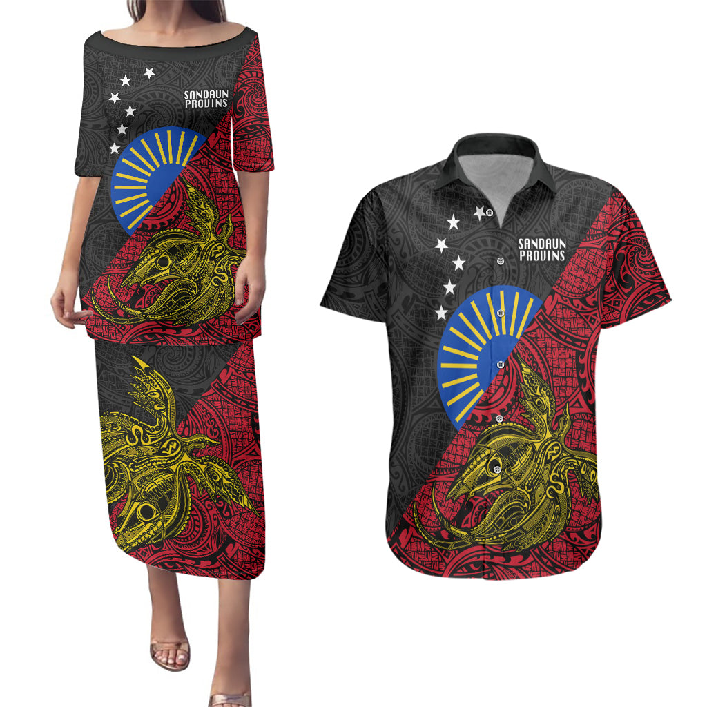 Personalised Papua New Guinea Sandaun Province Couples Matching Puletasi Dress and Hawaiian Shirt PNG Birds Of Paradise Polynesian Arty Style LT03 Red - Polynesian Pride