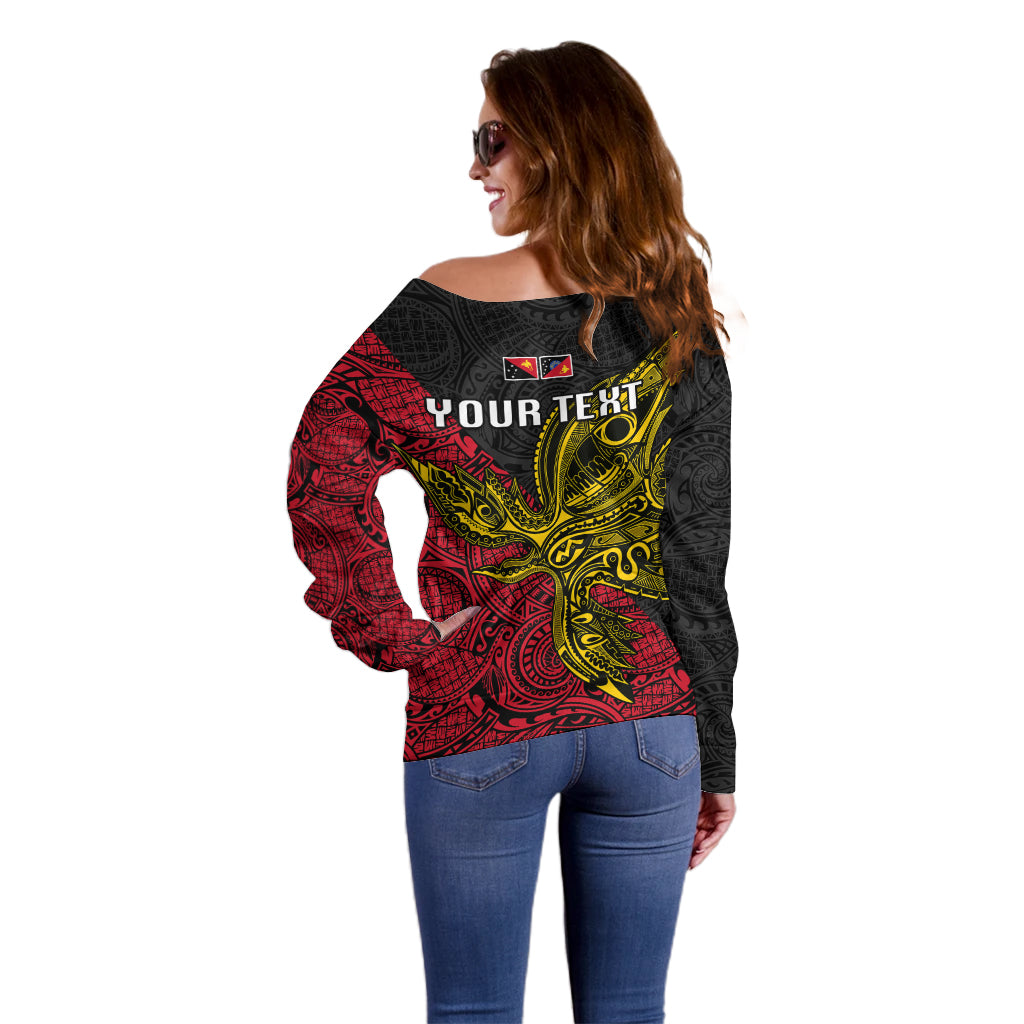 Personalised Papua New Guinea Sandaun Province Off Shoulder Sweater PNG Birds Of Paradise Polynesian Arty Style LT03 - Polynesian Pride
