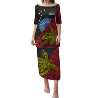 Personalised Papua New Guinea Sandaun Province Puletasi PNG Birds Of Paradise Polynesian Arty Style LT03 Long Dress Red - Polynesian Pride