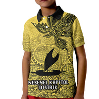 Papua New Guinea National Capital District Kid Polo Shirt PNG Birds Of Paradise Polynesian Arty Style LT03 Kid Yellow - Polynesian Pride