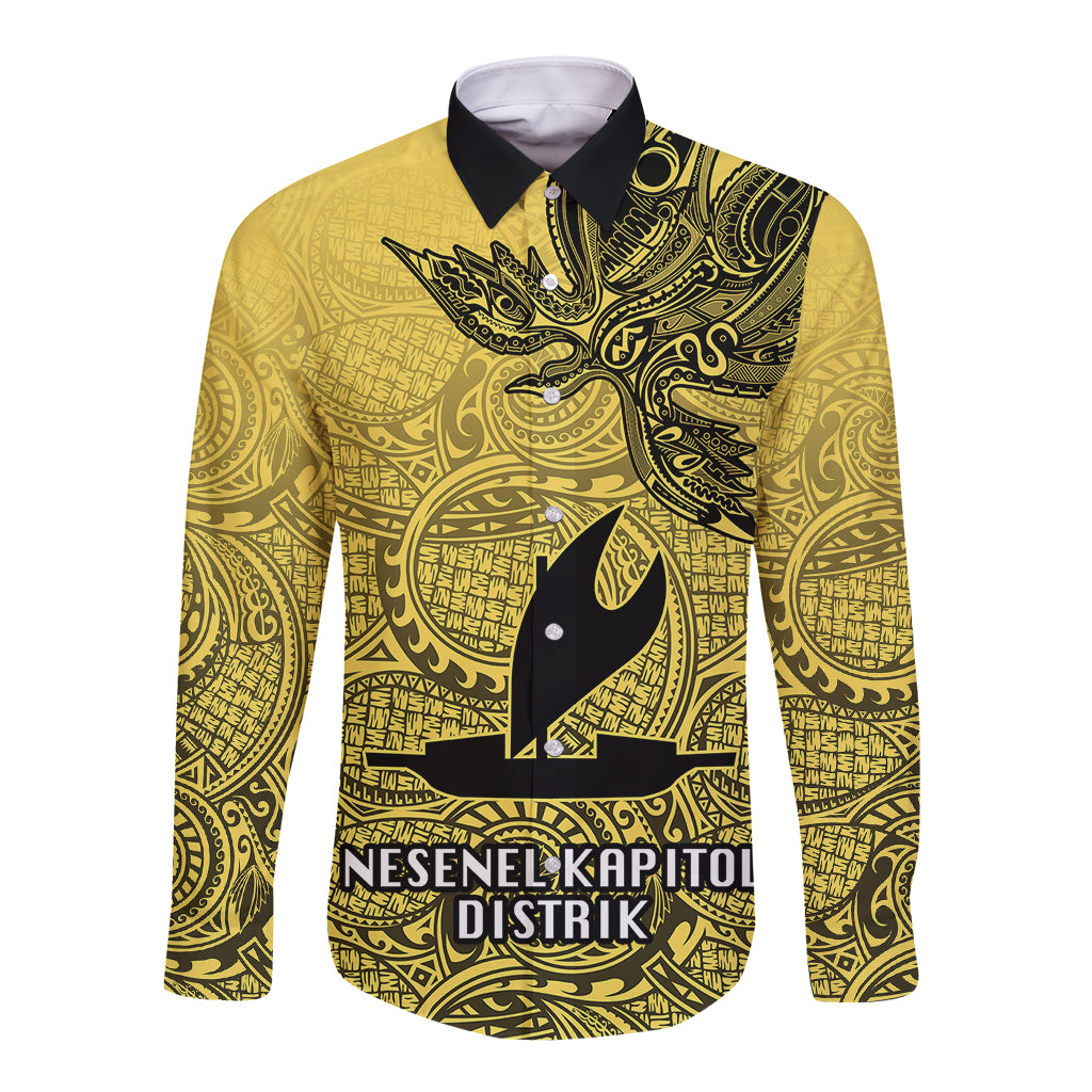 Papua New Guinea National Capital District Long Sleeve Button Shirt PNG Birds Of Paradise Polynesian Arty Style LT03 Unisex Yellow - Polynesian Pride