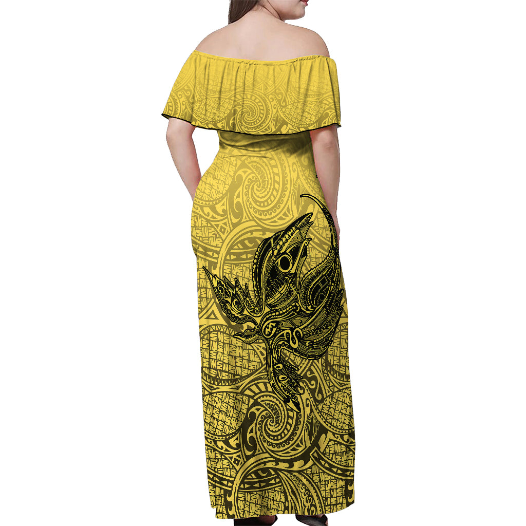 Papua New Guinea National Capital District Off Shoulder Maxi Dress PNG Birds Of Paradise Polynesian Arty Style LT03 - Polynesian Pride