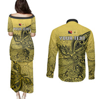 Personalised Papua New Guinea National Capital District Couples Matching Puletasi Dress and Long Sleeve Button Shirts PNG Birds Of Paradise Polynesian Arty Style LT03 - Polynesian Pride