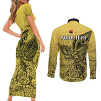 Personalised Papua New Guinea National Capital District Couples Matching Short Sleeve Bodycon Dress and Long Sleeve Button Shirts PNG Birds Of Paradise Polynesian Arty Style LT03 - Polynesian Pride