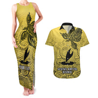 Personalised Papua New Guinea National Capital District Couples Matching Tank Maxi Dress and Hawaiian Shirt PNG Birds Of Paradise Polynesian Arty Style LT03 Yellow - Polynesian Pride