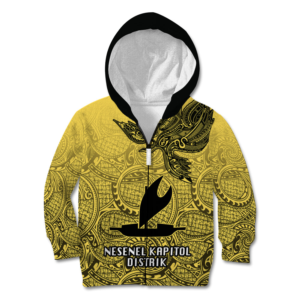 Personalised Papua New Guinea National Capital District Kid Hoodie PNG Birds Of Paradise Polynesian Arty Style LT03 Zip Hoodie Yellow - Polynesian Pride