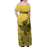 Personalised Papua New Guinea National Capital District Off Shoulder Maxi Dress PNG Birds Of Paradise Polynesian Arty Style LT03 - Polynesian Pride