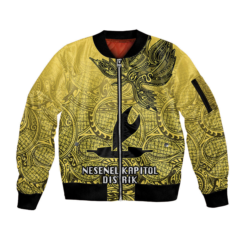 Personalised Papua New Guinea National Capital District Sleeve Zip Bomber Jacket PNG Birds Of Paradise Polynesian Arty Style LT03 Unisex Yellow - Polynesian Pride