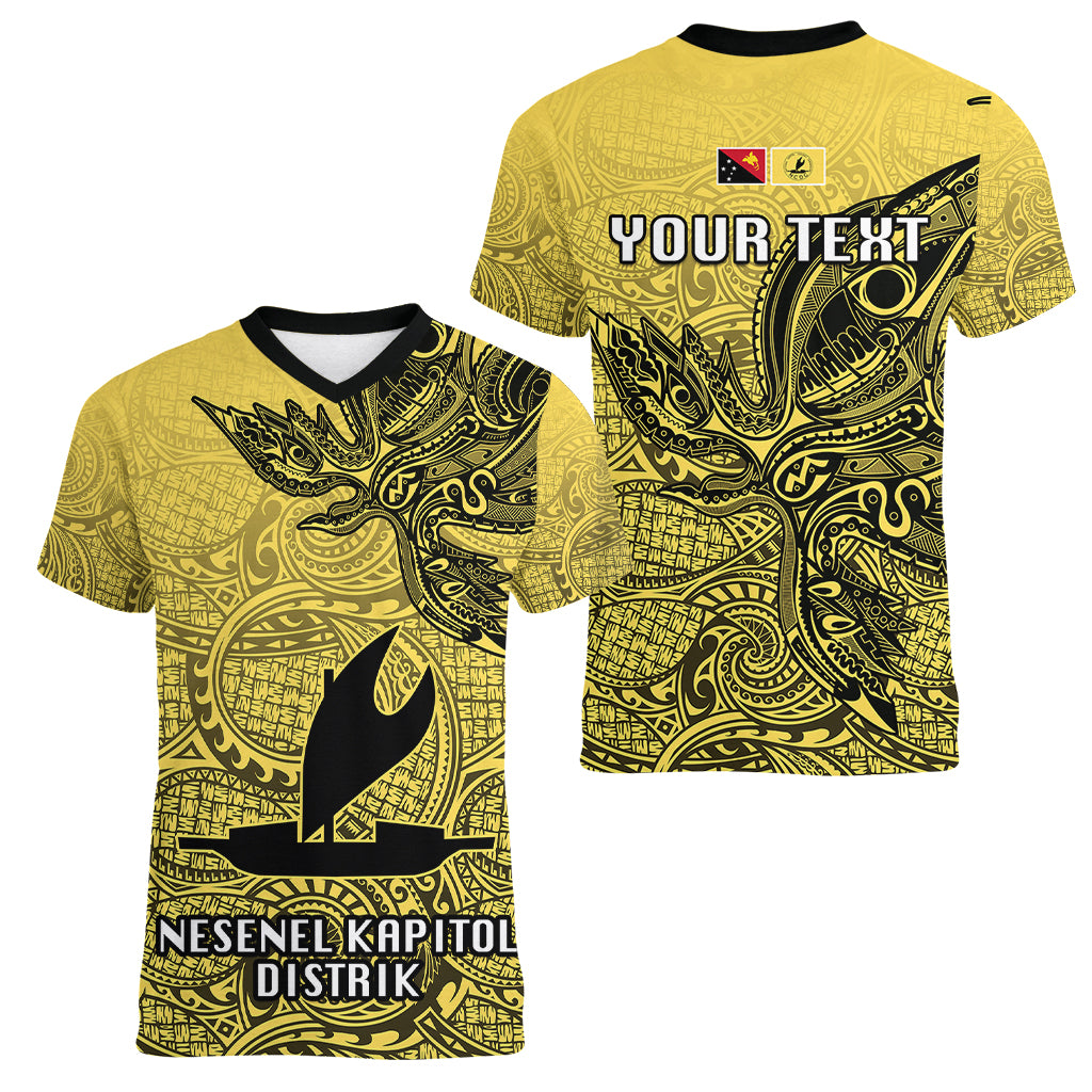 Personalised Papua New Guinea National Capital District Women V Neck T Shirt PNG Birds Of Paradise Polynesian Arty Style LT03 - Polynesian Pride