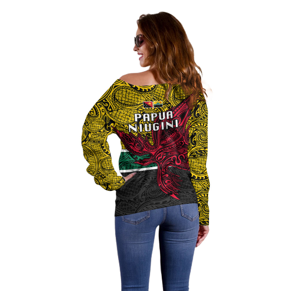 Papua New Guinea Hela Province Off Shoulder Sweater PNG Birds Of Paradise Polynesian Arty Style LT03 - Polynesian Pride