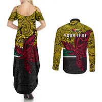 Personalised Papua New Guinea Hela Province Couples Matching Summer Maxi Dress and Long Sleeve Button Shirts PNG Birds Of Paradise Polynesian Arty Style LT03 - Polynesian Pride