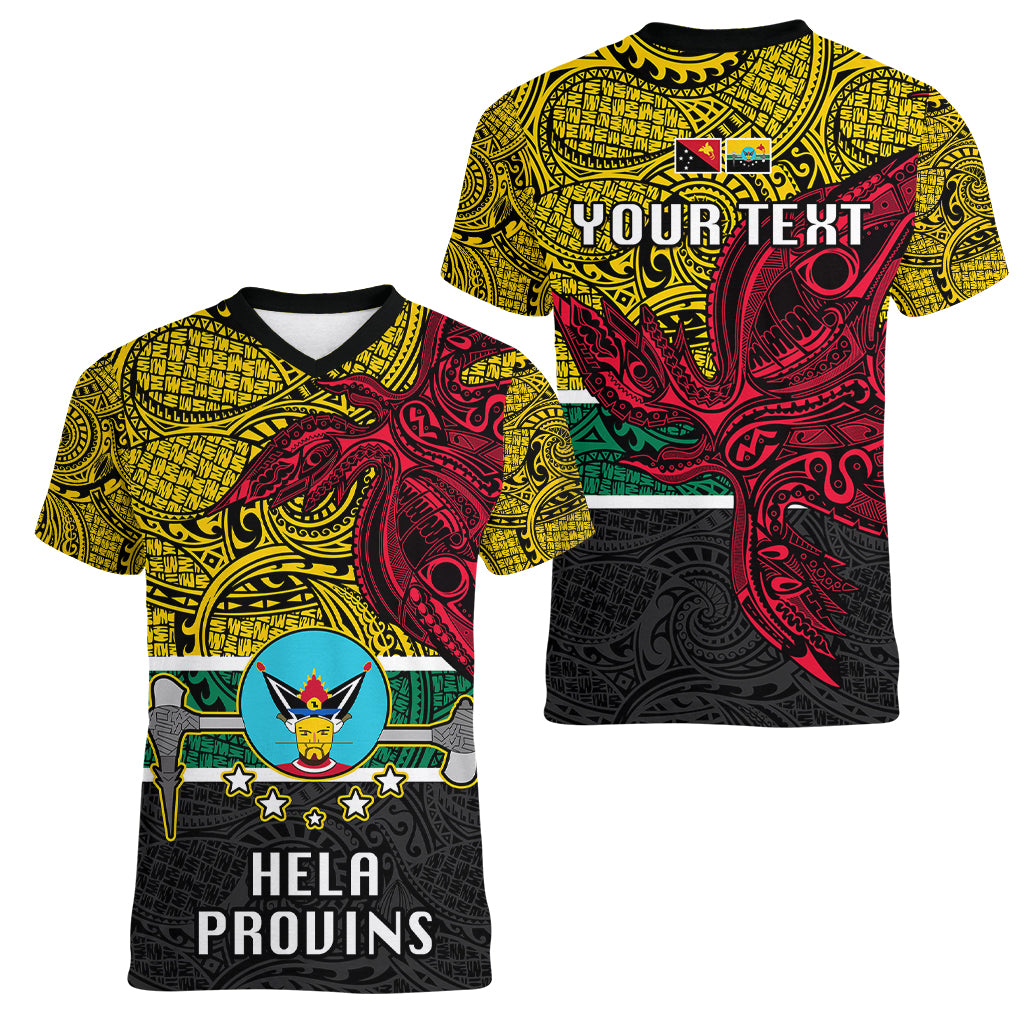 Personalised Papua New Guinea Hela Province Women V Neck T Shirt PNG Birds Of Paradise Polynesian Arty Style LT03 - Polynesian Pride