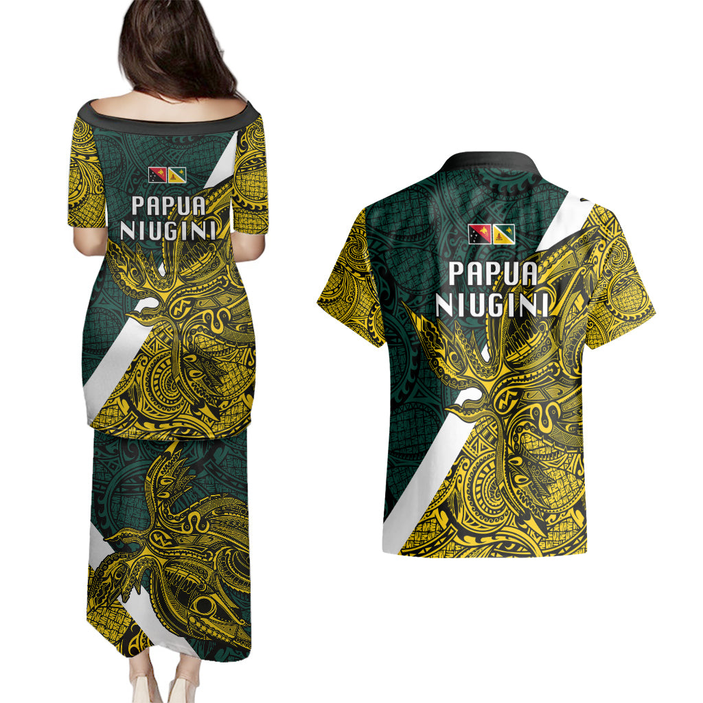 Papua New Guinea Jiwaka Province Couples Matching Puletasi Dress and Hawaiian Shirt PNG Birds Of Paradise Polynesian Arty Style LT03 - Polynesian Pride