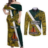 Personalised Papua New Guinea Jiwaka Province Couples Matching Off Shoulder Maxi Dress and Long Sleeve Button Shirts PNG Birds Of Paradise Polynesian Arty Style LT03 Yellow - Polynesian Pride