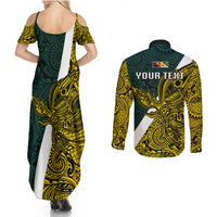 Personalised Papua New Guinea Jiwaka Province Couples Matching Summer Maxi Dress and Long Sleeve Button Shirts PNG Birds Of Paradise Polynesian Arty Style LT03 - Polynesian Pride