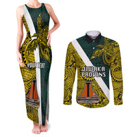 Personalised Papua New Guinea Jiwaka Province Couples Matching Tank Maxi Dress and Long Sleeve Button Shirts PNG Birds Of Paradise Polynesian Arty Style LT03 Yellow - Polynesian Pride