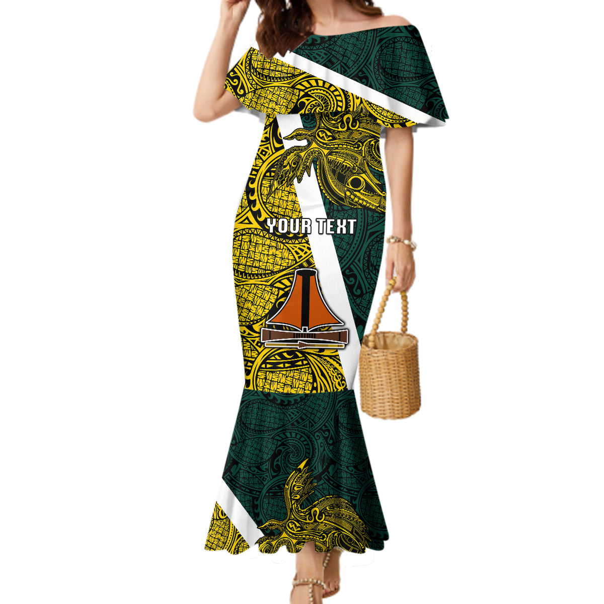 Personalised Papua New Guinea Jiwaka Province Mermaid Dress PNG Birds Of Paradise Polynesian Arty Style LT03 Women Yellow - Polynesian Pride