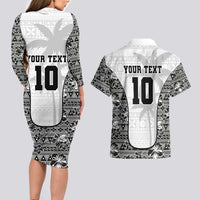 Custom Fiji Pacific Rugby 2024 Couples Matching Long Sleeve Bodycon Dress and Hawaiian Shirt Tapa Tribal and Fijian Masi Pattern