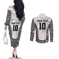 Custom Fiji Pacific Rugby 2024 Couples Matching Off The Shoulder Long Sleeve Dress and Long Sleeve Button Shirt Tapa Tribal and Fijian Masi Pattern