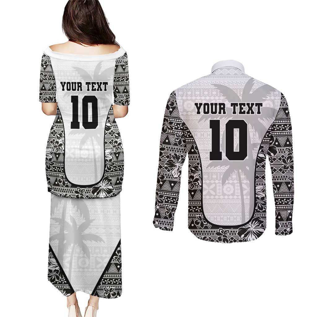 Custom Fiji Pacific Rugby 2024 Couples Matching Puletasi and Long Sleeve Button Shirt Tapa Tribal and Fijian Masi Pattern