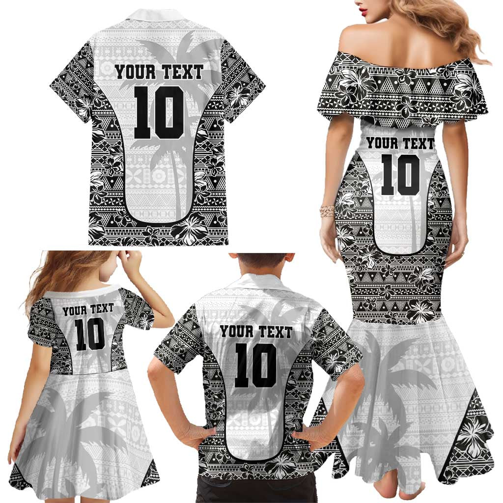 Custom Fiji Pacific Rugby 2024 Family Matching Mermaid Dress and Hawaiian Shirt Tapa Tribal and Fijian Masi Pattern