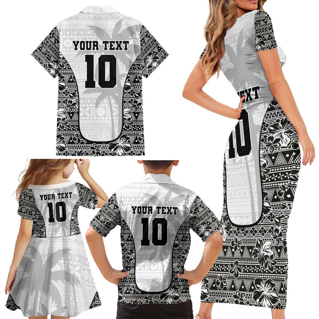 Custom Fiji Pacific Rugby 2024 Family Matching Short Sleeve Bodycon Dress and Hawaiian Shirt Tapa Tribal and Fijian Masi Pattern