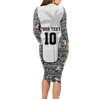 Custom Fiji Pacific Rugby 2024 Long Sleeve Bodycon Dress Tapa Tribal and Fijian Masi Pattern