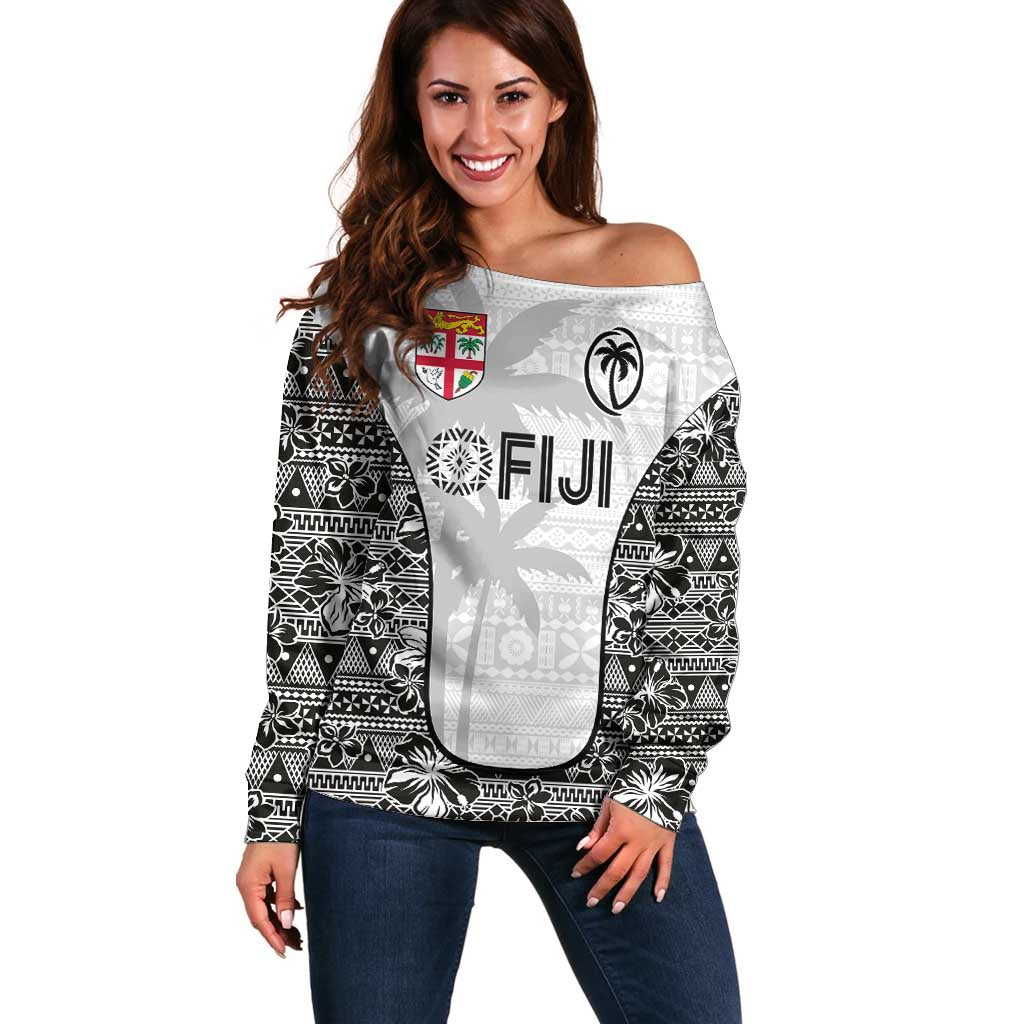 Custom Fiji Pacific Rugby 2024 Off Shoulder Sweater Tapa Tribal and Fijian Masi Pattern