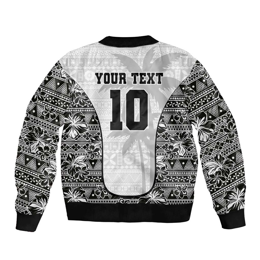 Custom Fiji Pacific Rugby 2024 Sleeve Zip Bomber Jacket Tapa Tribal and Fijian Masi Pattern