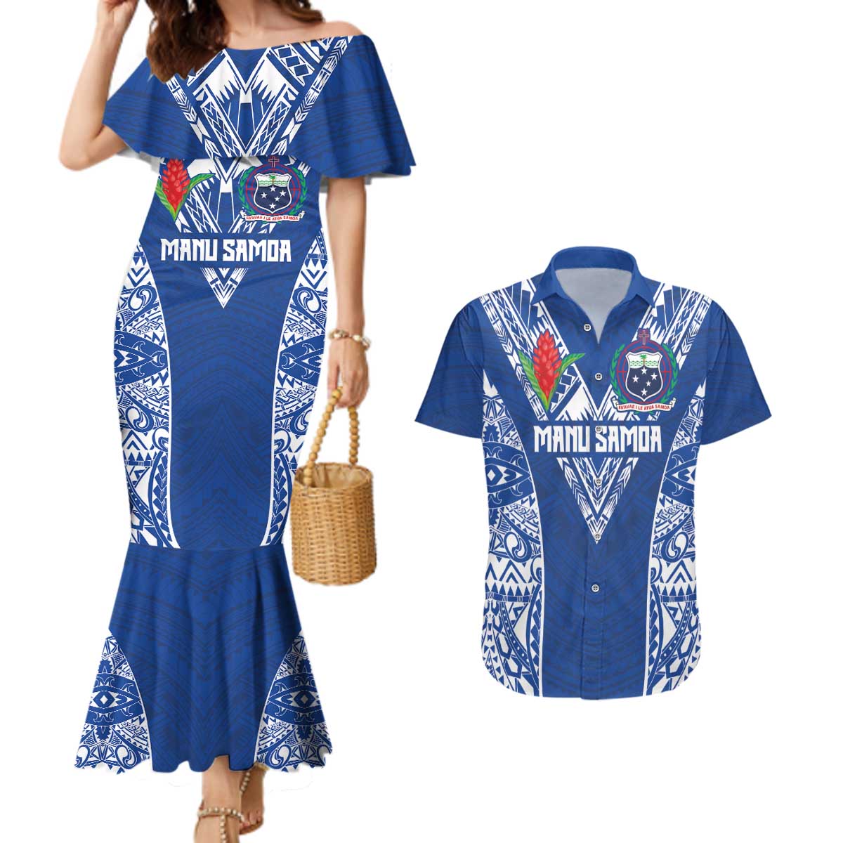 Custom Samoa Pacific Rugby 2024 Couples Matching Mermaid Dress and Hawaiian Shirt Polynesian Pacific Tribal Pattern