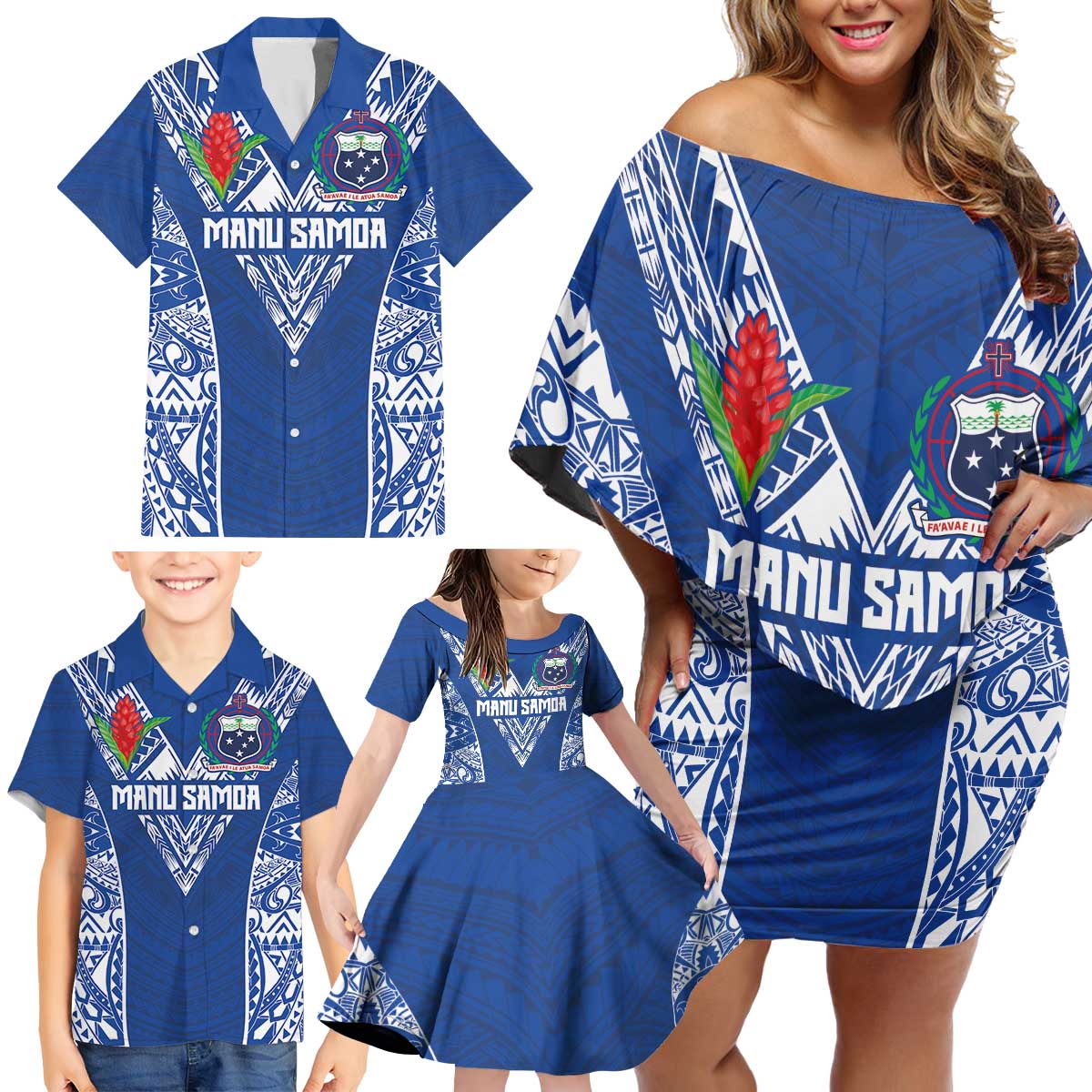 Custom Samoa Pacific Rugby 2024 Family Matching Off Shoulder Short Dress and Hawaiian Shirt Polynesian Pacific Tribal Pattern