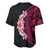 Hawaiian Tropical Plumeria Art Polynesian Tattoo Baseball Jersey Black and Bright Pink Color