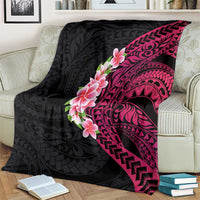 Hawaiian Tropical Plumeria Art Polynesian Tattoo Blanket Black and Bright Pink Color