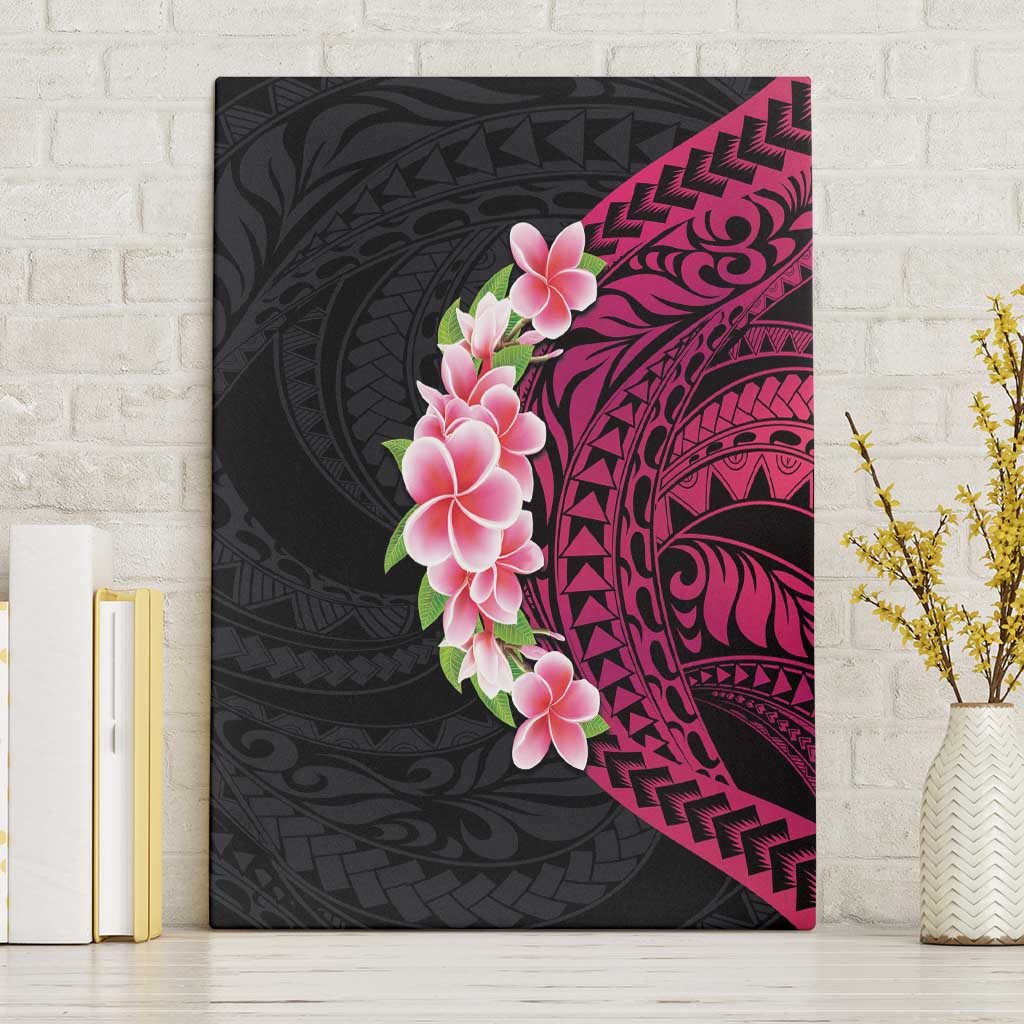 Hawaiian Tropical Plumeria Art Polynesian Tattoo Canvas Wall Art Black and Bright Pink Color