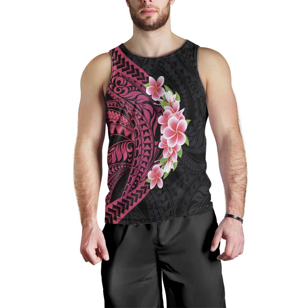 Hawaiian Tropical Plumeria Art Polynesian Tattoo Men Tank Top Black and Bright Pink Color